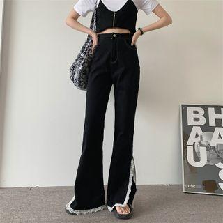Lace Trim Slit Boot-cut Jeans