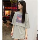 Wide Ripped Short-sleeve T Shirt Cover-up + Medium Long Tank Top Set Of 2