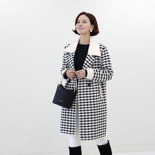 Double-breasted Houndstooth Knit Coat