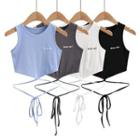 Letter Embroidered Tie-strap Crop Tank Top