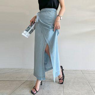 Denim Maxi Wrap Skirt Light Blue - One Size