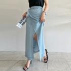 Denim Maxi Wrap Skirt Light Blue - One Size