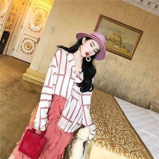 Color-block Long-sleeve Loose-fit Shirt Shirt - As Figure - One Size