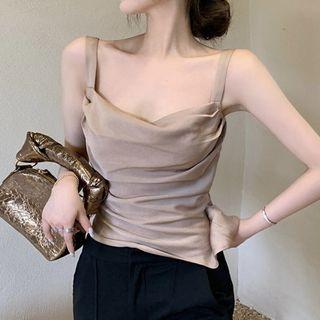 Plain Ruched Camisole Top Khaki - One Size