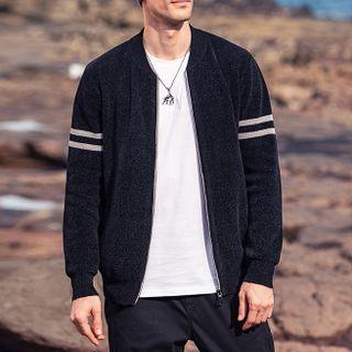 Striped Trim Zip Cardigan