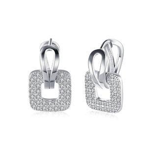 Bright And Elegant Geometric Square Cubic Zircon Earrings Silver - One Size