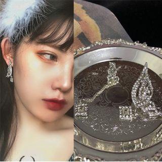Non-matching Rhinestone Earring 1 Pair - 0203a# - Silver Needle - As Shown In Figure - One Size