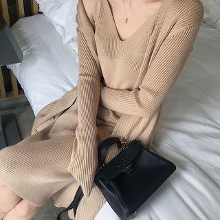 Set: Knitted Camisole Top + Strappy Dress + Long Cardigan