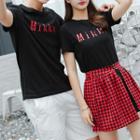 Couple Matching Short-sleeve Lettering T-shirt / Plaid A-line Skirt / Plain Shorts