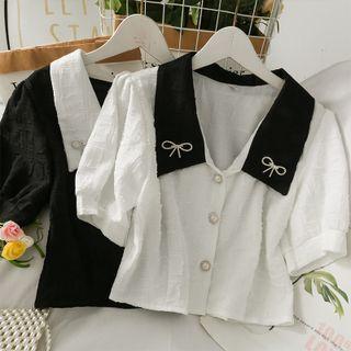 Ribbon-accent Colorblock Crop Shirt