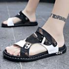 Two-tone Printed Panel Flat Sandals