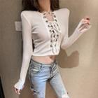Lace Up Long-sleeve Cropped T-shirt