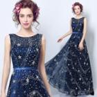 Sleeveless Glitter Star Evening Dress
