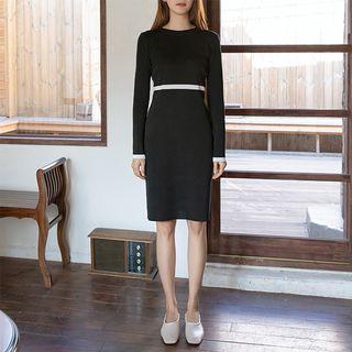 Piped Slim-fit Midi Knit Dress Black - One Size