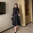 Lace Blouse / Ruffled Midi Overall Dress