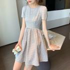 Short Sleeve Check A-line Dress