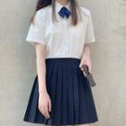 Set: Pocket Detail Short-sleeve Shirt + Tie + Pleated Skirt