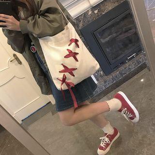 Lace Trim Canvas Shoulder Bag