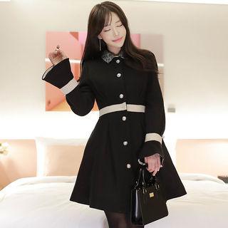 Contrast-trim Faux-pearl Button Coatdress