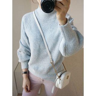 Balloon-sleeve Mock-neck Knit Top