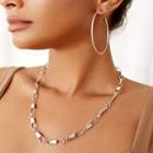 Set: Chunky Alloy Necklace + Hoop Earring Set Of 3 - 1 Necklace & 1 Pair Hoop Earrings - Silver - One Size