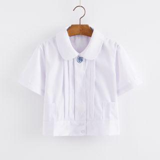Embroidered Collared Short-sleeve Blouse