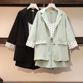 Set: Dotted Camisole Top + Shorts + Blazer