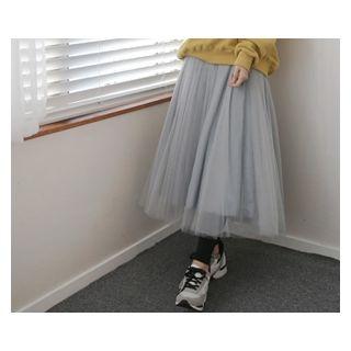 Band-waist Tulle Maxi Skirt