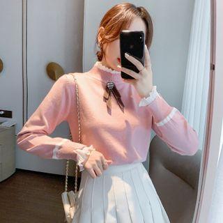 Ruffle Trim Mock-neck Knit Top
