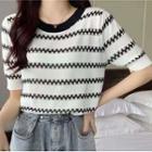 Short-sleeve Striped Contrast Knit Top