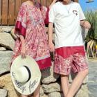 Couple Matching Elbow-sleeve A-line Dress / Shorts / T-shirt