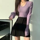Long-sleeve Scoop-neck T-shirt Purple - One Size