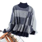 Turtleneck Pattern Sweater Blue - One Size