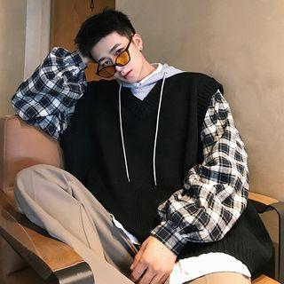 Mock-two-piece Panel Hoodie