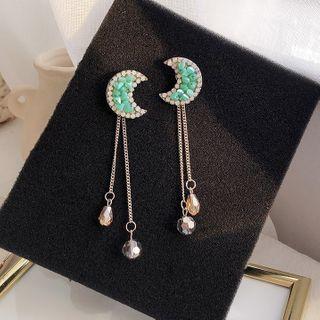 Moon Rhinestone Drop Earring 1 Pair - As Shown In Figure - One Size