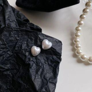 Heart Faux Pearl Earring 1 Pair - White - One Size