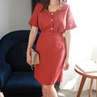 Set: Scallop-neckline Linen Blouse + Linen Pencil Skirt