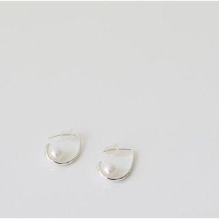 Faux-pearl Hoop Earrings Silver - One Size