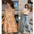 Fruit Print Short-sleeve Blouse / Spaghetti Strap Dress / Short-sleeve A-line Dress