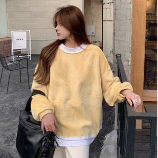 Mock Two-piece Oversized Sweatshirt / Knit Straight Leg Pants