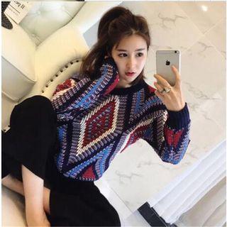 Patterned Long-sleeve Knit Sweater