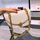 Faux Leather Locked Chain Strap Crossbody Bag