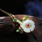 925 Sterling Silver Nephrite Flower Pendant Necklace