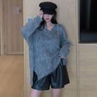V-neck Sweater / Faux Leather Shorts