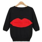 3/4-sleeve Lips Sweater