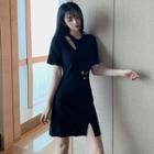 Cutout Short-sleeve A-line Dress Black - One Size
