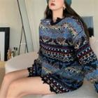 Distressed Pattern Loose-fit Sweater Blue & Black - One Size