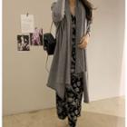 V-neck Wool Blend Long Cardigan With Scarf