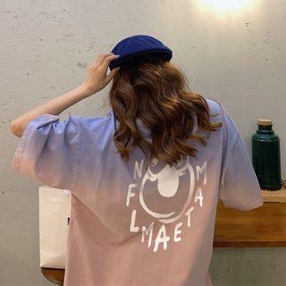 Elbow-sleeve Gradient Printed T-shirt