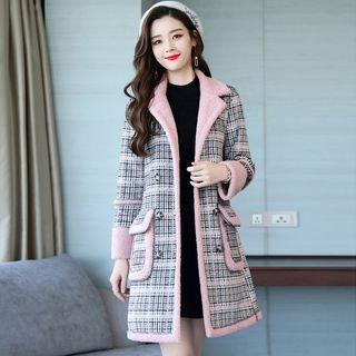 Fleece Trim Plaid Double-breasted Coat